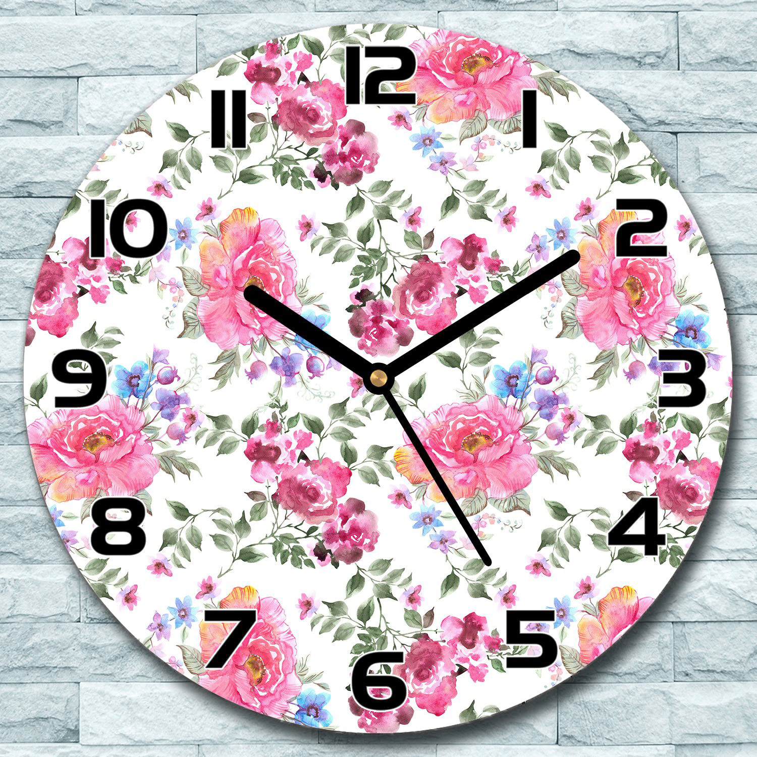 coloray Wanduhr aus Glas Rund fi 30 Rosen Blumengarten Quarz Deko Schlafzimmer Büro zso-black-f30-lenarte-115