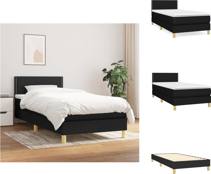 vidaXL Boxspringbett mit Matratze Schwarz 90x200 cm Stoff - Betten & Bettgestelle TLS3140507