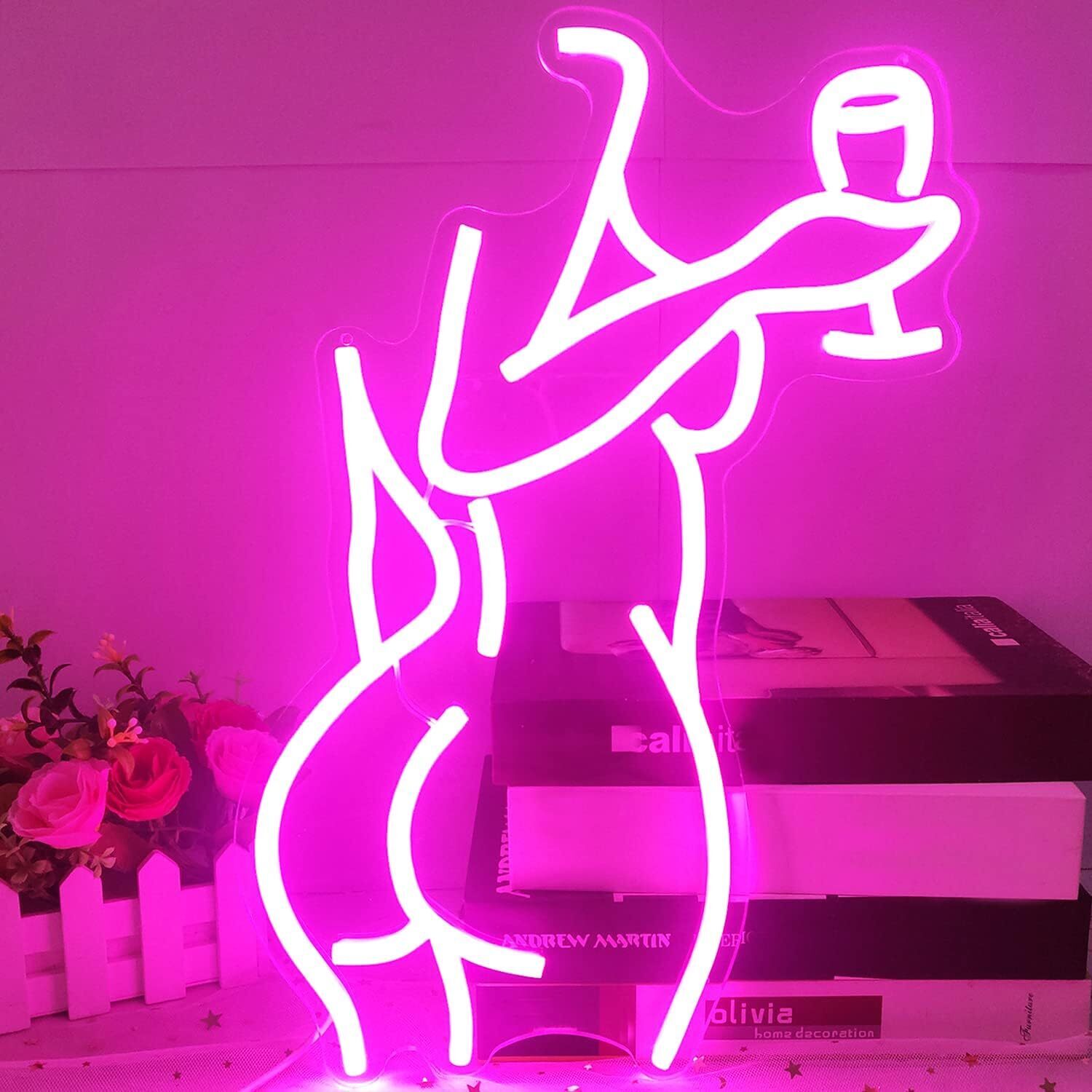 lapamax Lady Back Neon Schild Rosa Frau Neon Lichter Sexy mädels Neonschilder Nachbildung LED Neon Leucht für Bar Mann Höhle Cafe Nachtlicht