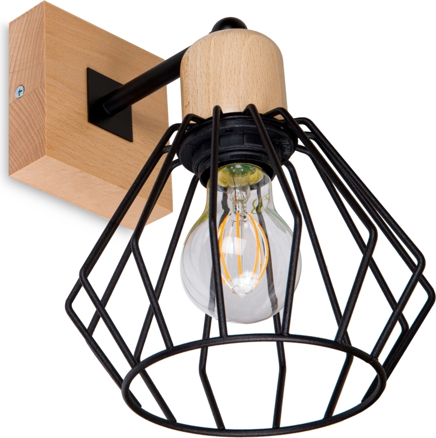 alfalux Schwarze Wandlampe Holz BR-WAND-SC10x10BU Wandleuchte