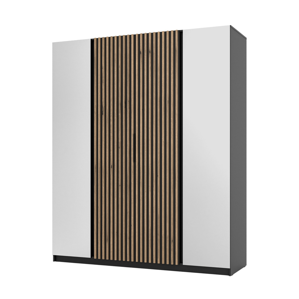 VENETI Großer Kleiderschrank 200 VERU mit Spiegeln – schwarz / Eiche evoziert / schwarz 041-08-01875