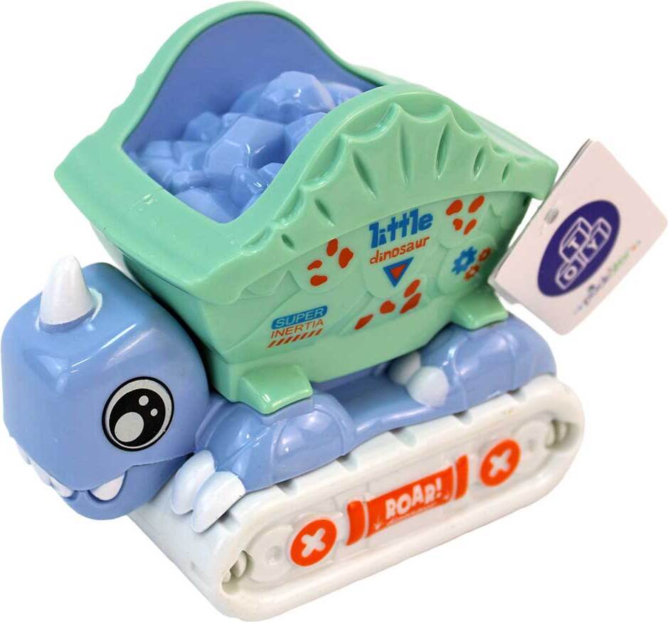 PUCKATOR Dinosaurier Bauwagen Spielzeug blau - ca. 10 cm