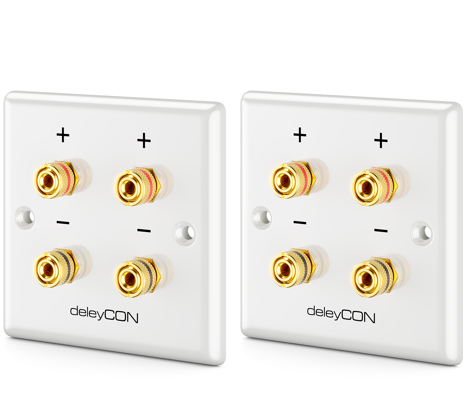 deleyCON 2 Stück Multimedia Lautsprecher Boxen Wanddose Anschlussdose Wandplatte mit Bananenstecker-Buchsen für 2 Lautsprecher (Rot / Schwarz) - für Hi-Fi Surround Sound System Heimkino 2er Set MK5479