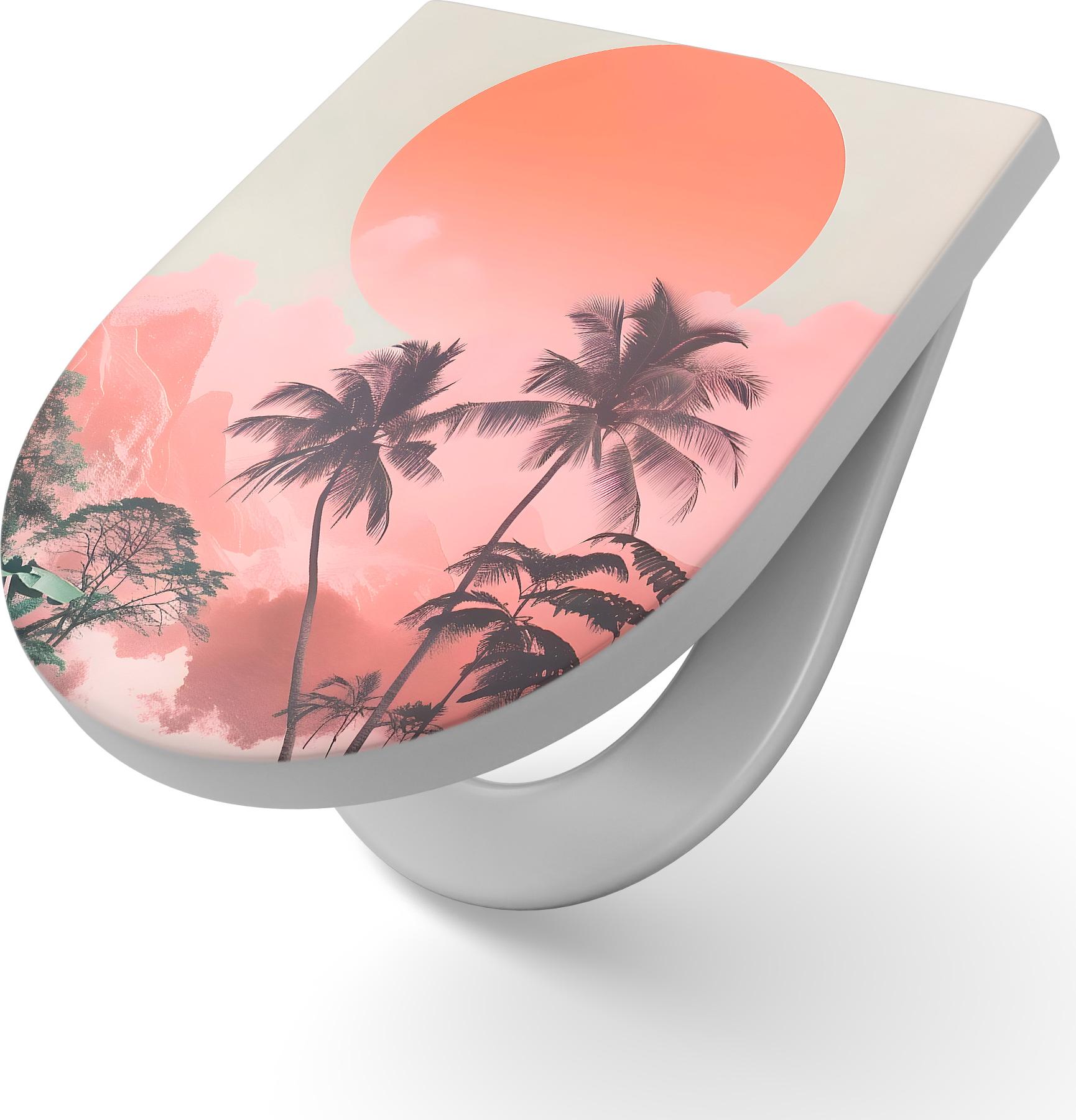 DEQORI WC-Sitz Duroplast 36,4x45,4 cm 'Rosa Tropenidylle' Toilettensitz WC-Brille Design TS-36-45-SC-W-5622-UV