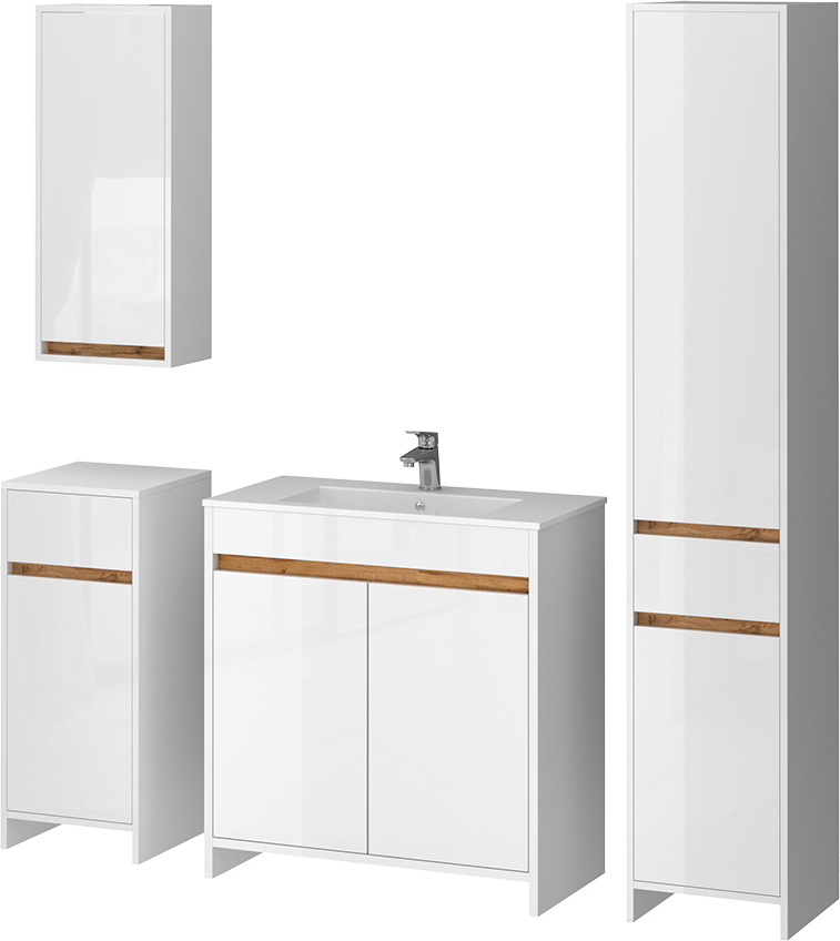 Badmöbel-Set Vicco Lemgo Weiß Hochglanz 5er-Set, Model 49842