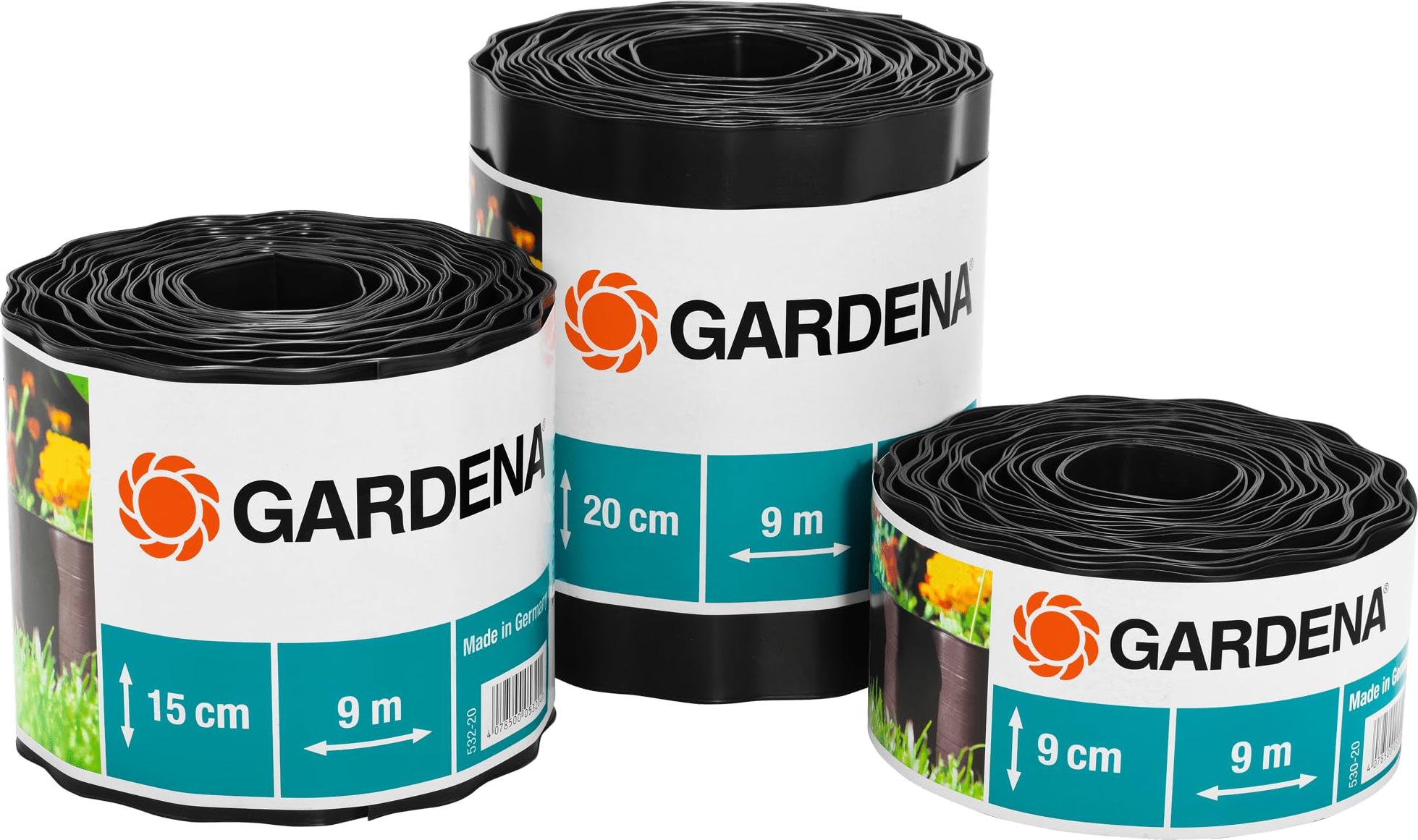 Gardena Raseneinfassung 20 cm hoch: Ideale Rasen-Abgrenzung, auch für Beete, 9 m, verhindert Wurzelausbreitung, aus Kunststoff, braun (534-20)