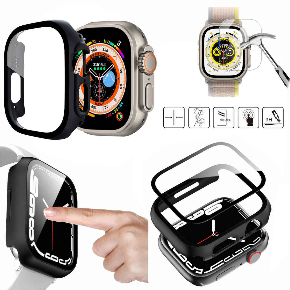Pre Apple Watch Ultra 1 + 2 49 mm kryt hodiniek + tvrdé sklo H9
