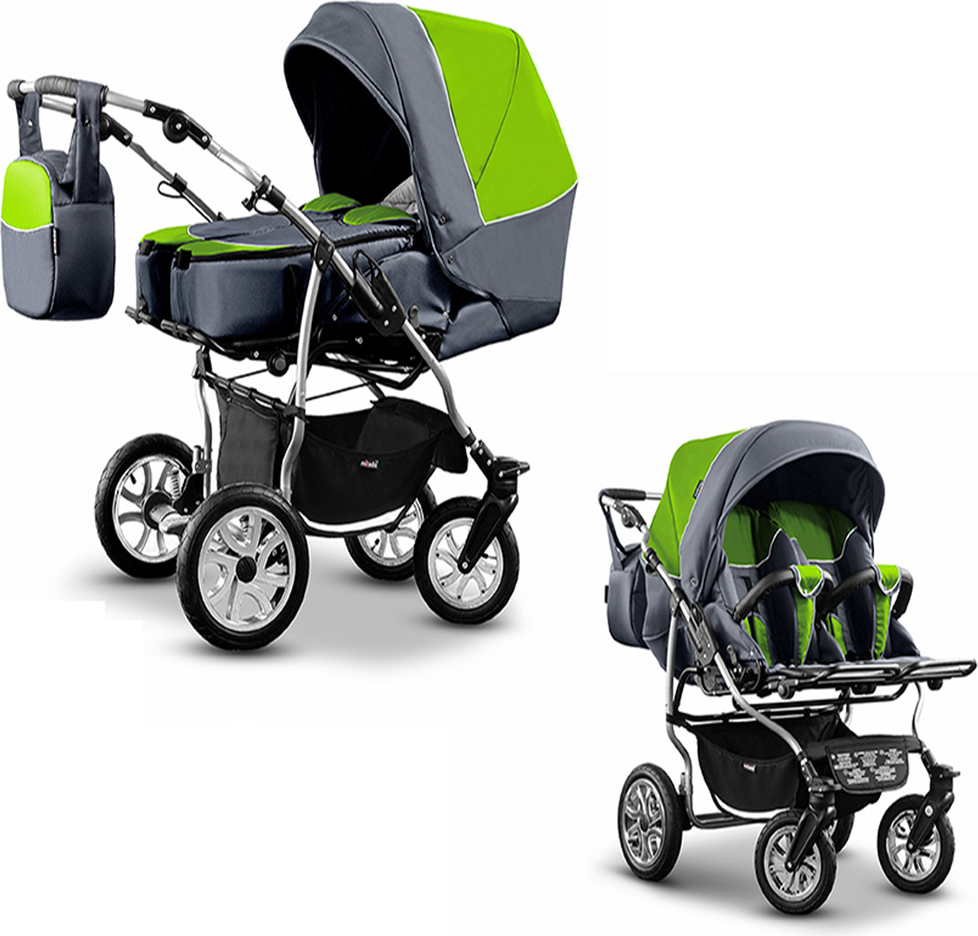 Zwillingskinderwagen 2 in 1 City Twin inkl. Sportsitze - 15 Teile - in 19 Farben