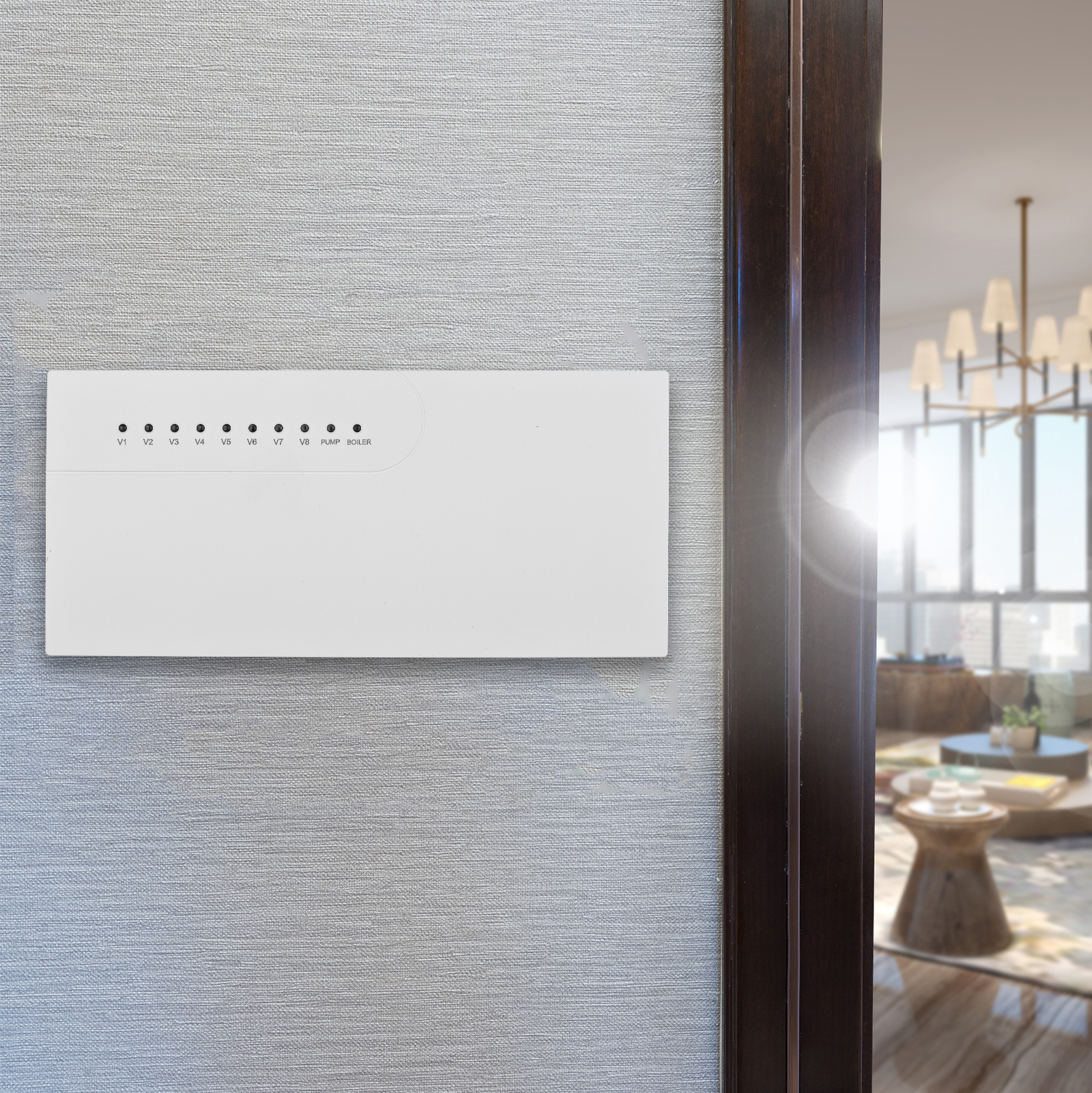 Inteligentný rozbočovač Smart Hub s 8 kanálmi, 220 V, s LED indikátormi pre podlahové kúrenie, klimatizáciu, regulátory teploty, plynové kotly, cirkulačné čerpadlá a ohrievače vody