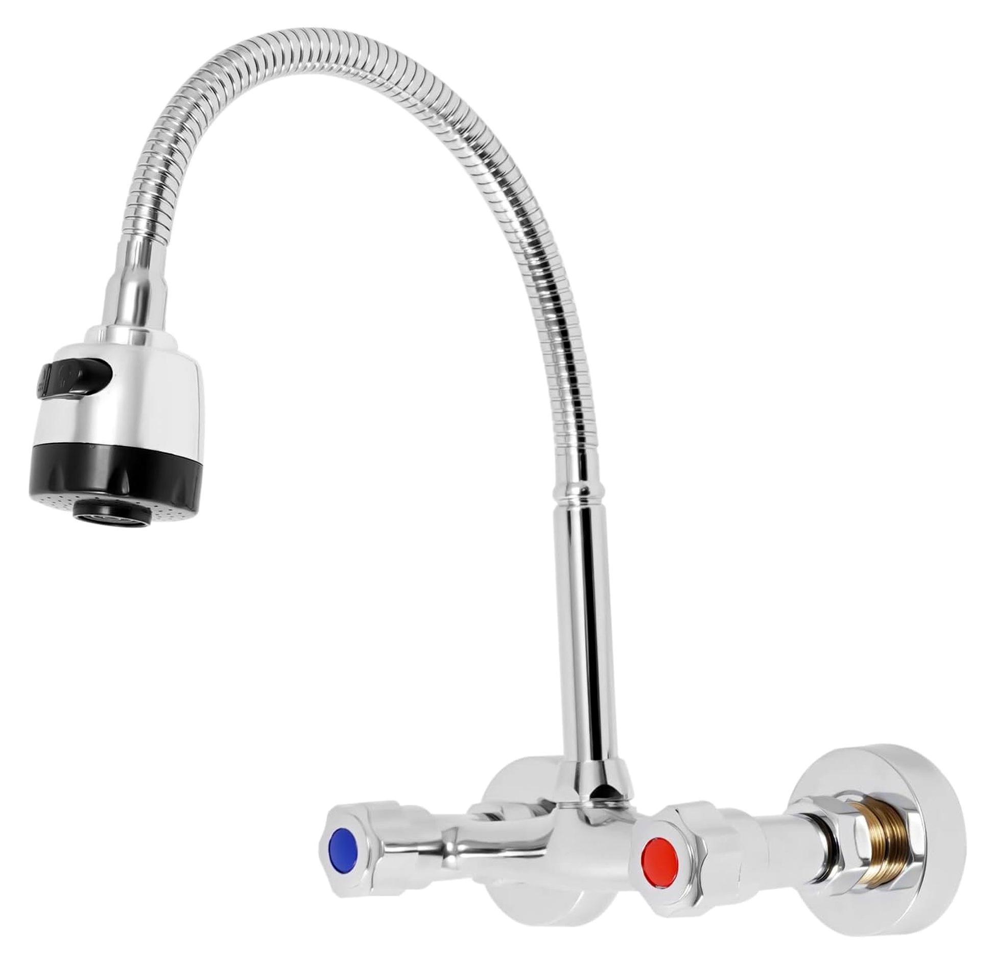 Markenlos Wasserhahn aus Edelstahl zur Wandmontage, 360° Kalt- und Warmwasser, sanfter und spritzfreier Wasserfluss, 2 Wasserabgabemodi, Einhebelmischer, Silber