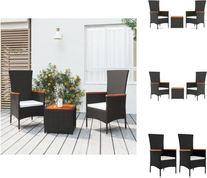 vidaXL 3-dielna záhradná súprava na sedenie z čierneho polyratanu z masívneho dreva akácie - Záhradné nábytkové zostavy