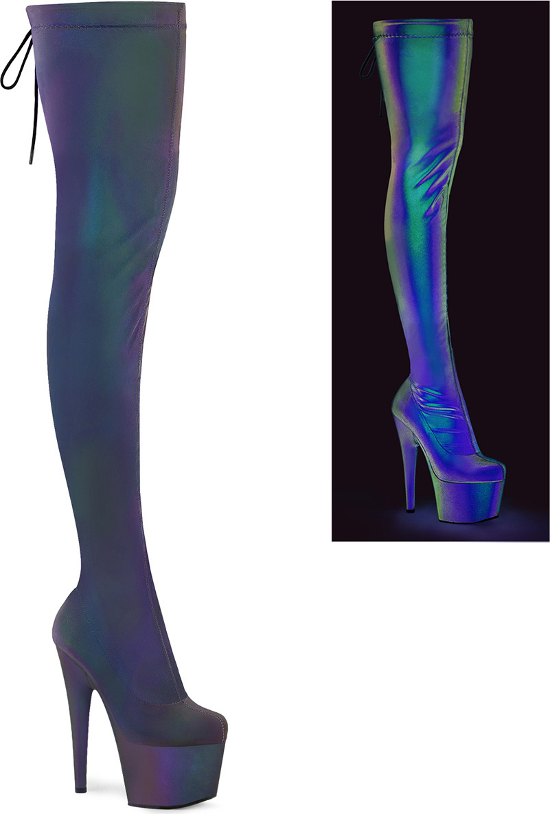 Pleaser ADORE-3008REFL Plateau Stiefel Stretch Grün Lila Reflexiv EU 38