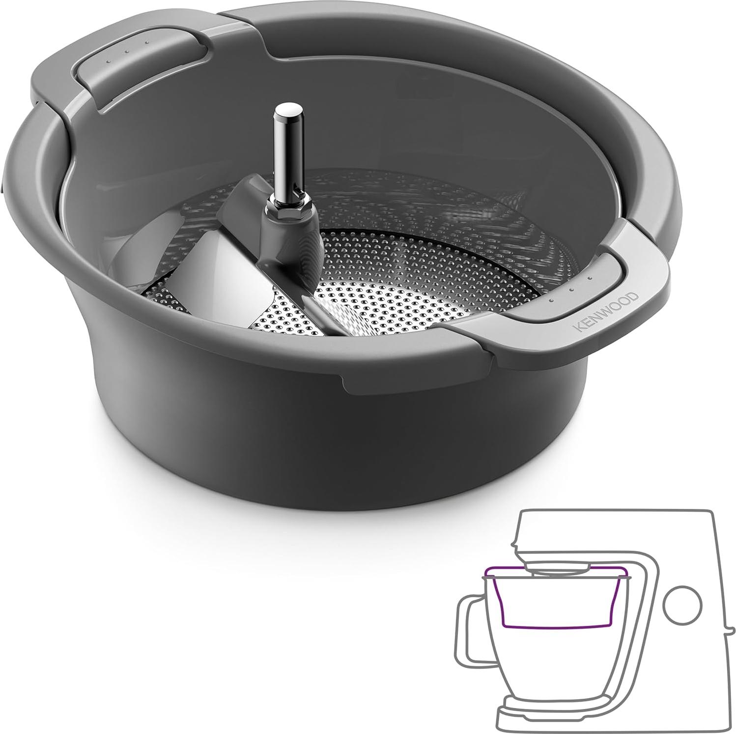 Kenwood Sieb und Passieraufsatz KAT20.000GY, Zubehör für Küchenmaschinen, zum Passieren von Obst, Gemüse Trockenprodukten, Spülmaschinenfest, Grau