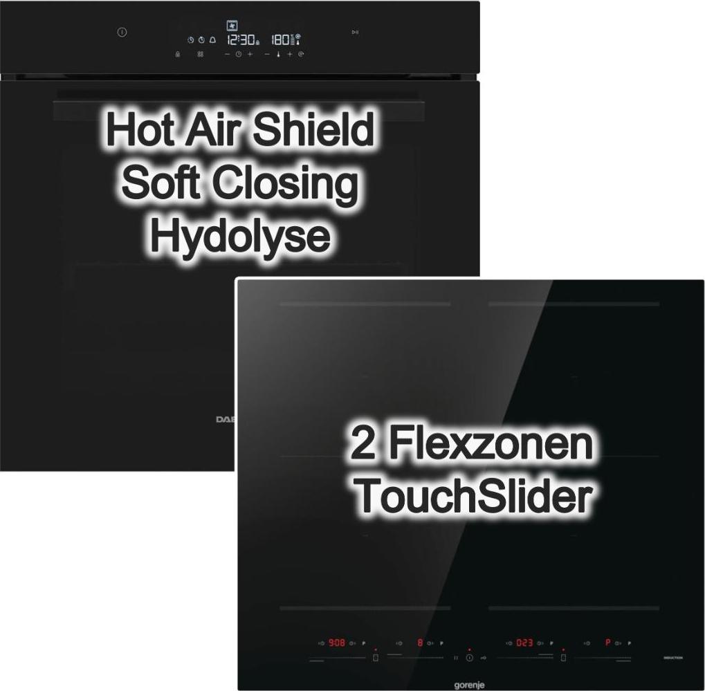 Backofen Hydrolyse SoftClose 73L Schwarz plus Induktionskochfeld 60cm PowerBoost Double AreaFlex