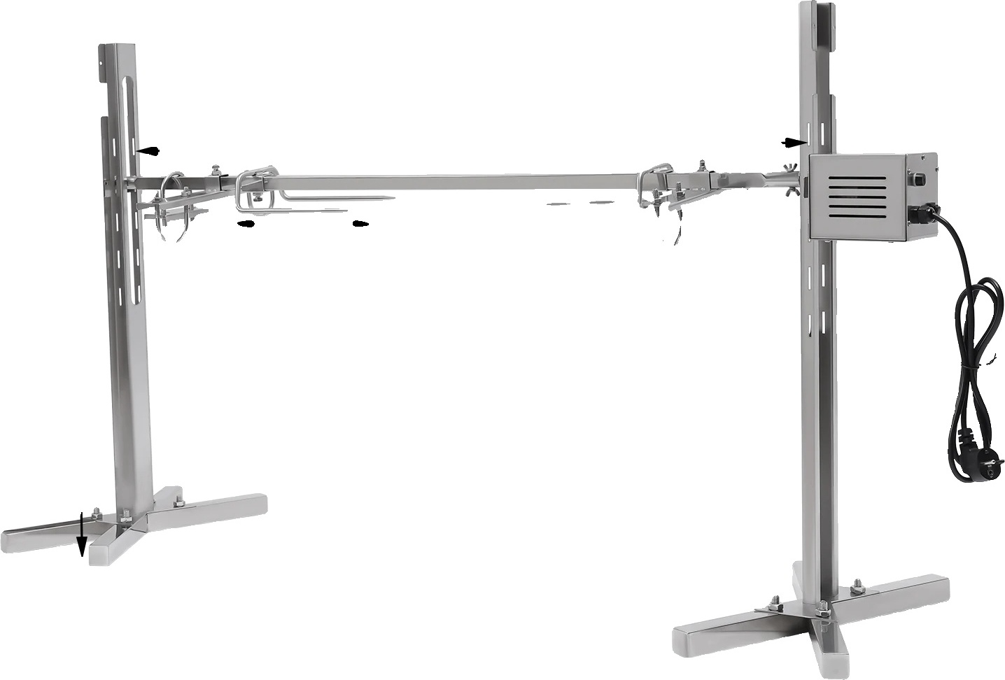 Gril na prasiatka, elektrický motor, výškovo nastaviteľný, 360-stupňová rotácia, strieborný