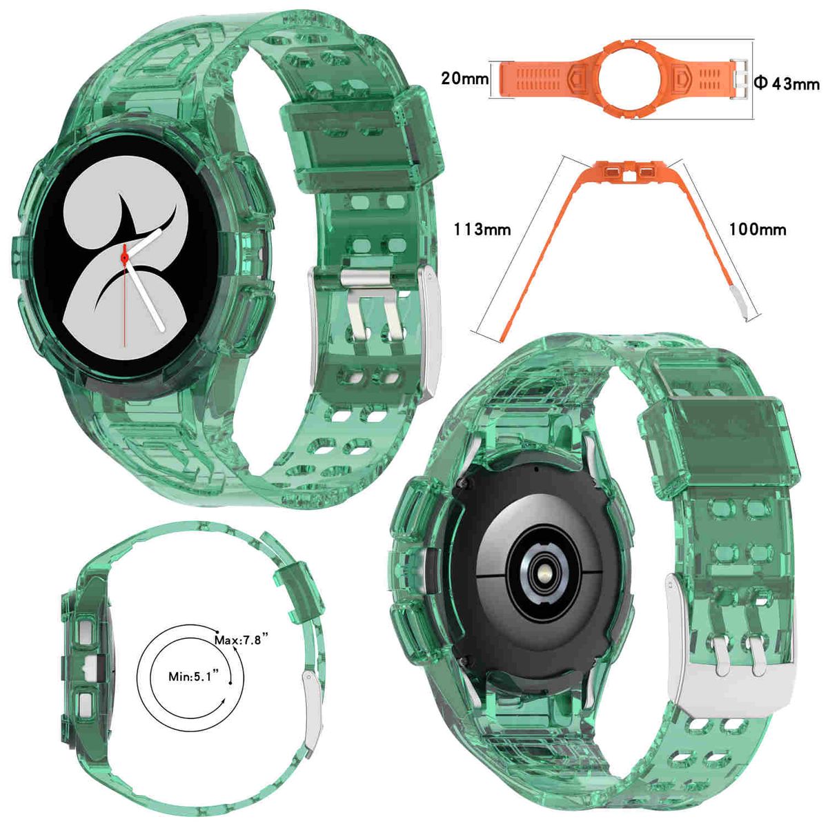 Pre Samsung Galaxy Watch 4 Classic 46mm plastový / silikónový remienok s ochranným puzdrom Watch Green Náhradný remienok na ruku