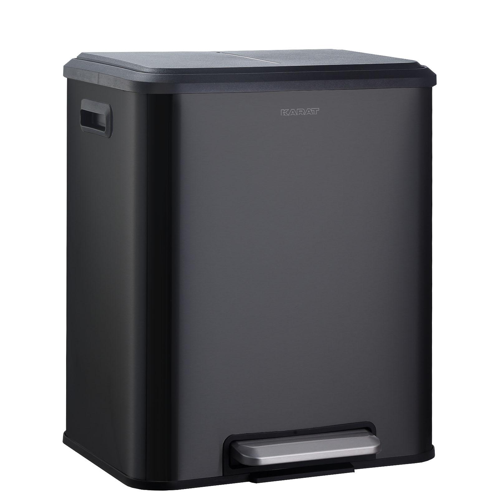 KARAT Mülleimer 2 Fächer Jack, Schwarz, 30L doppelter Mülleimer, Abfalleimer 2 Behälter (2 x 15 L), Tretmülleimer fd-32829