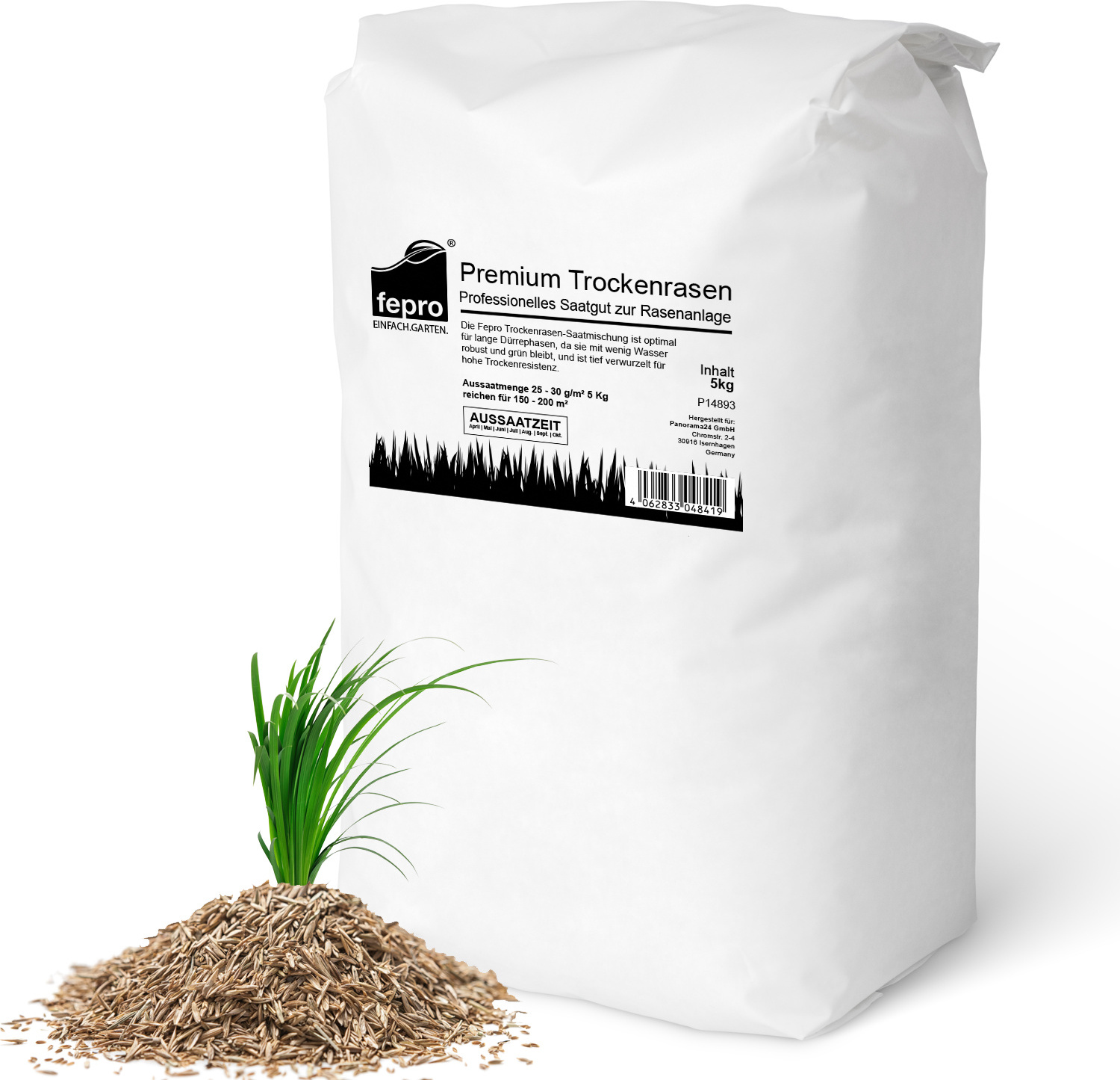 fepro 5 kg Rasensamen trockenresistent dürreresistent für Trockenrasen & Schattenrasen Samen Grassamen schnellkeimend, 200m², ideal für Neuansaat und Nachsaat, Rasensaat Grassamen FPR-RDRY5
