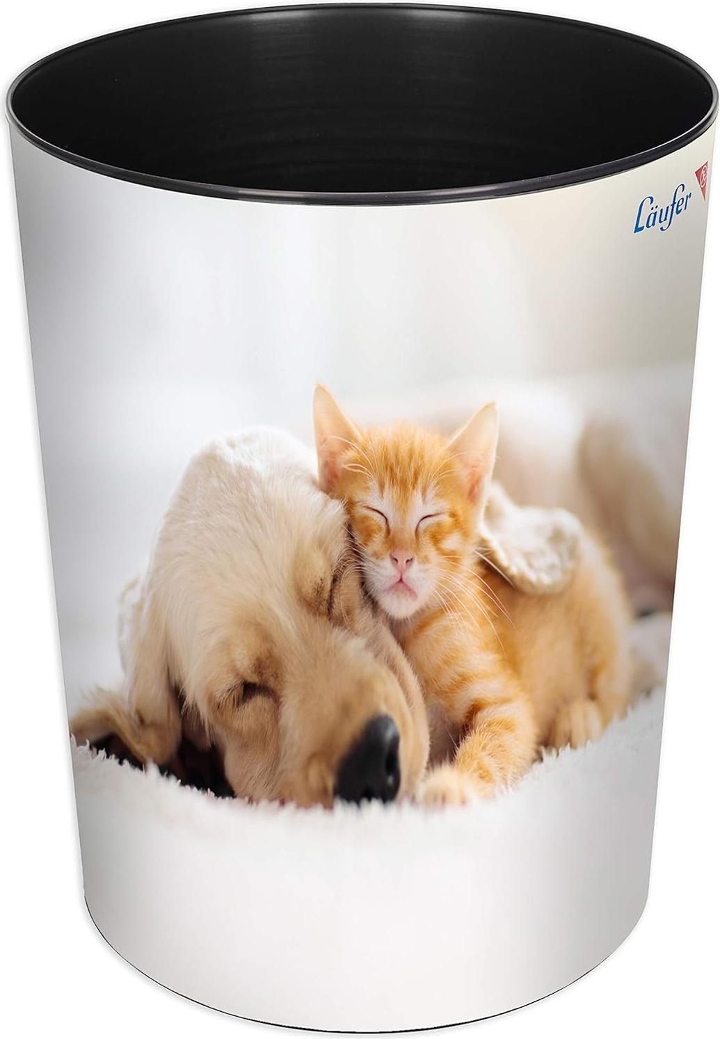 Famanu Abfalleimer mit Hund und Katze - 13 Liter - rund - robustes Kunststoffmaterial SHSHOP