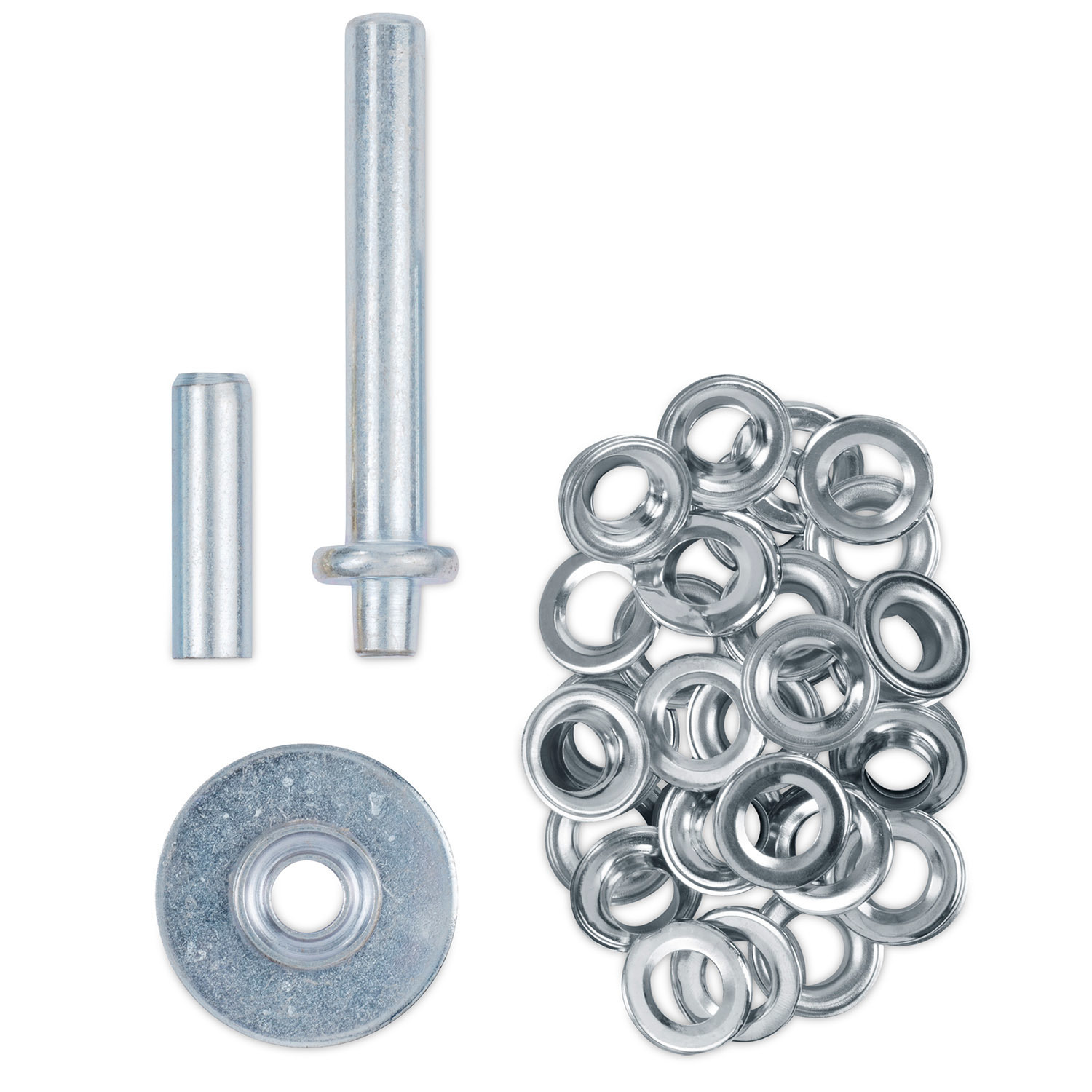 VARO Ösenstanze Einschlagwerkzeug + Lochstanze + 30 Einschlagösen - ca. 12,5 mm - Ösen-Einschlag-Stempel ø 12,5 mm KRT616109