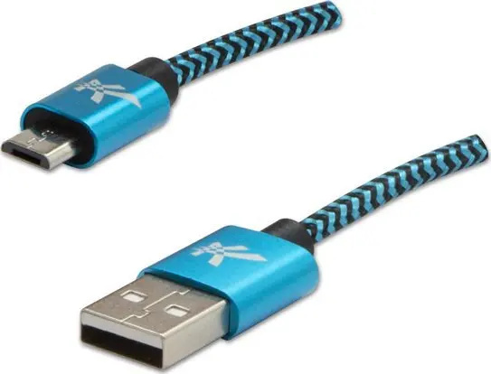 Logo USB kabel (2.0) USB A samec - microUSB samec 1m modrý 480 Mb/s, 5V/2A nylonové opletení, h