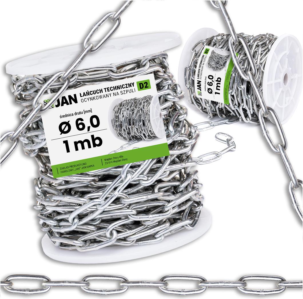 Z_P_H_JAN Stahlkette - 6,0 Mm - Verzinkt - 2300 Kg Zerrstrengung - 1 M