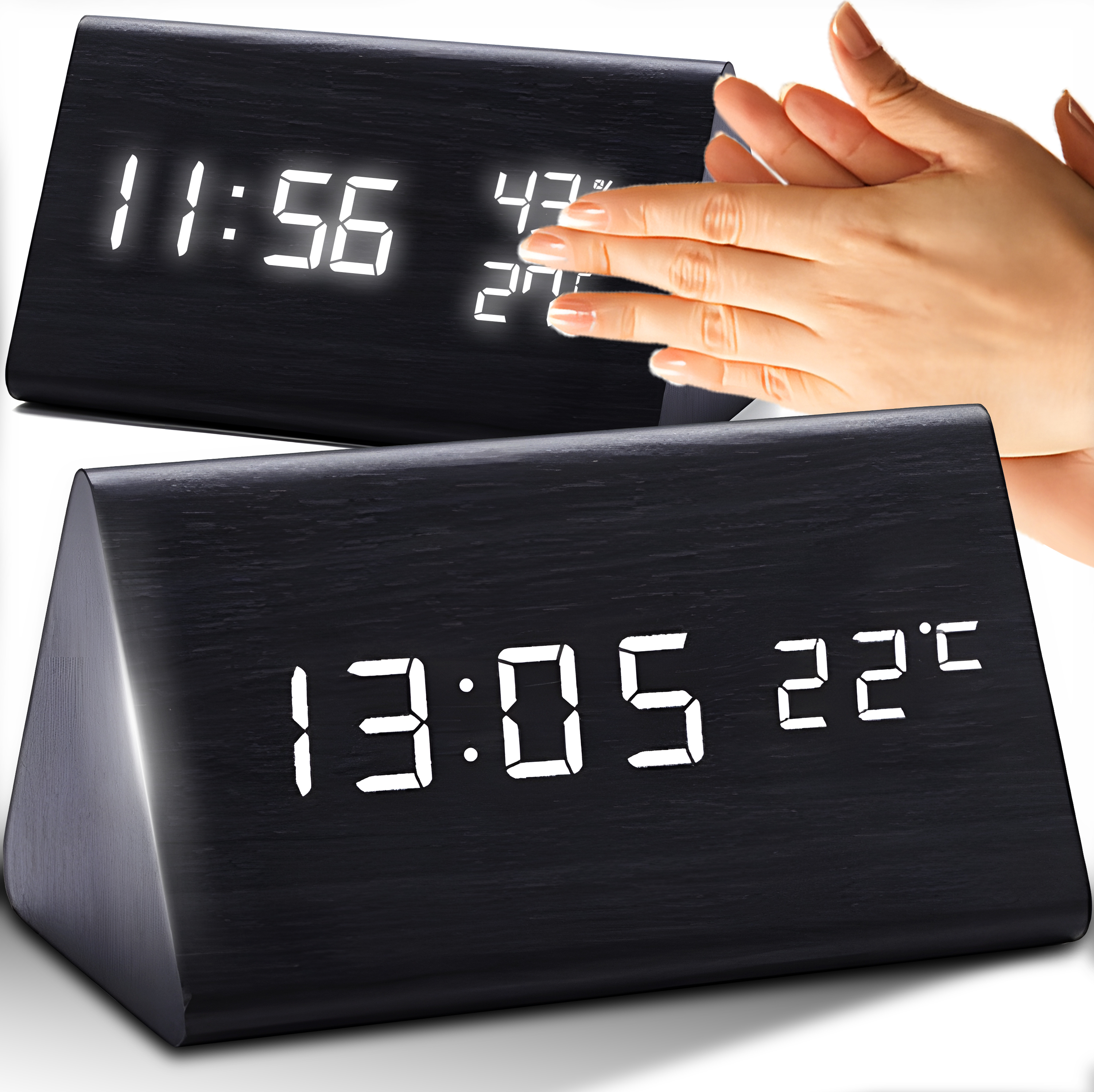 Digitaler Wecker LED Digitaluhr Wanduhr USB Temperatur Holz