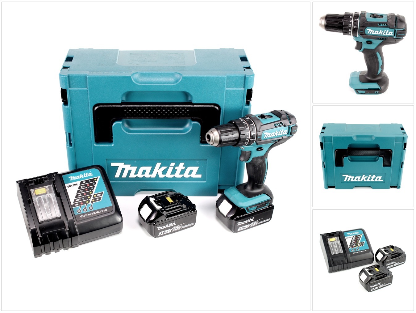 Akumulátorová príklepová vŕtačka Makita DHP 482 RFJ 18V 62Nm + 2x akumulátory 3,0Ah + nabíjačka v Makpac