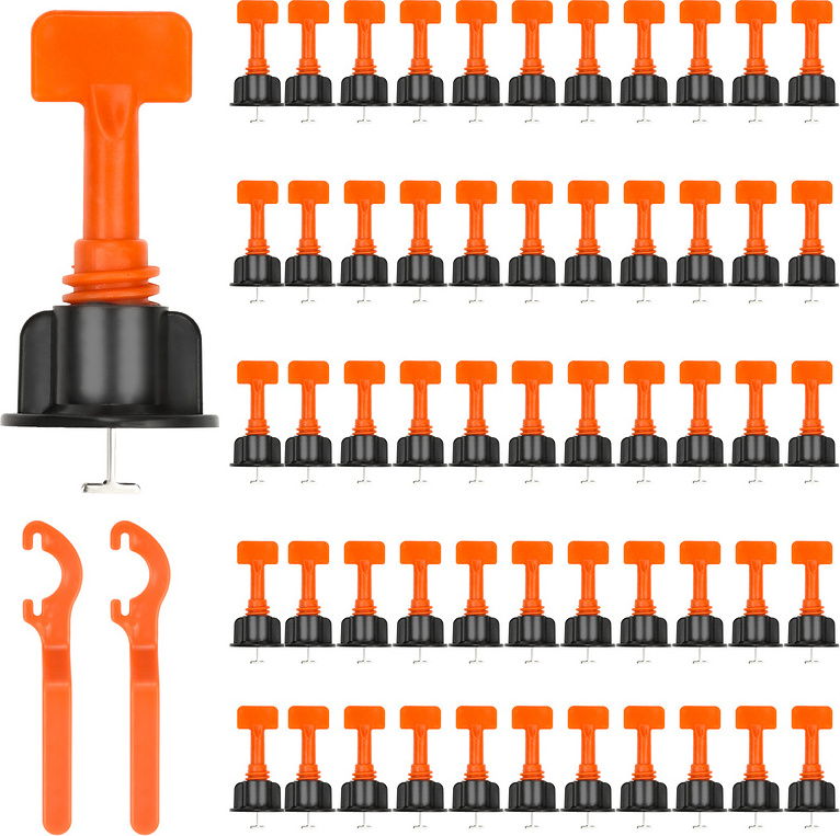 Yakimz 220 Stück Nivelliersystem Fliesen Level Wiederverwendbar Fliesen Verlegehilfe Fliesenkeile Kunststoff Bodenbelag Fliesen Handwerkzeuge mit Fliesenschlüssel für Wand und Boden Fliesen RL-BN7859-2-CTb