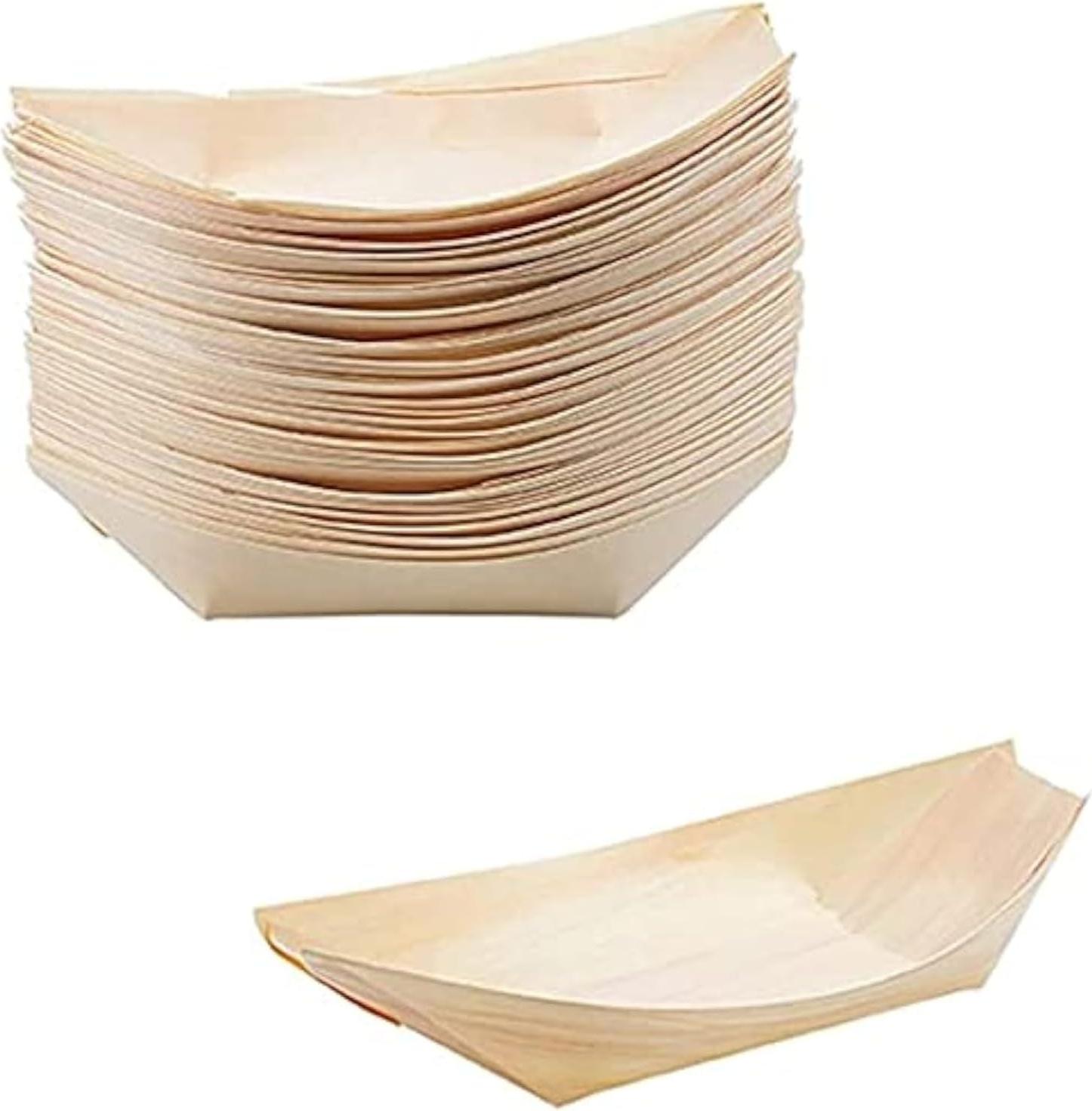 Markenlos Holzschalen Schiffchen aus Kiefernholz Bambusholz für Fingerfood - 50 Stück 19 x 10 cm