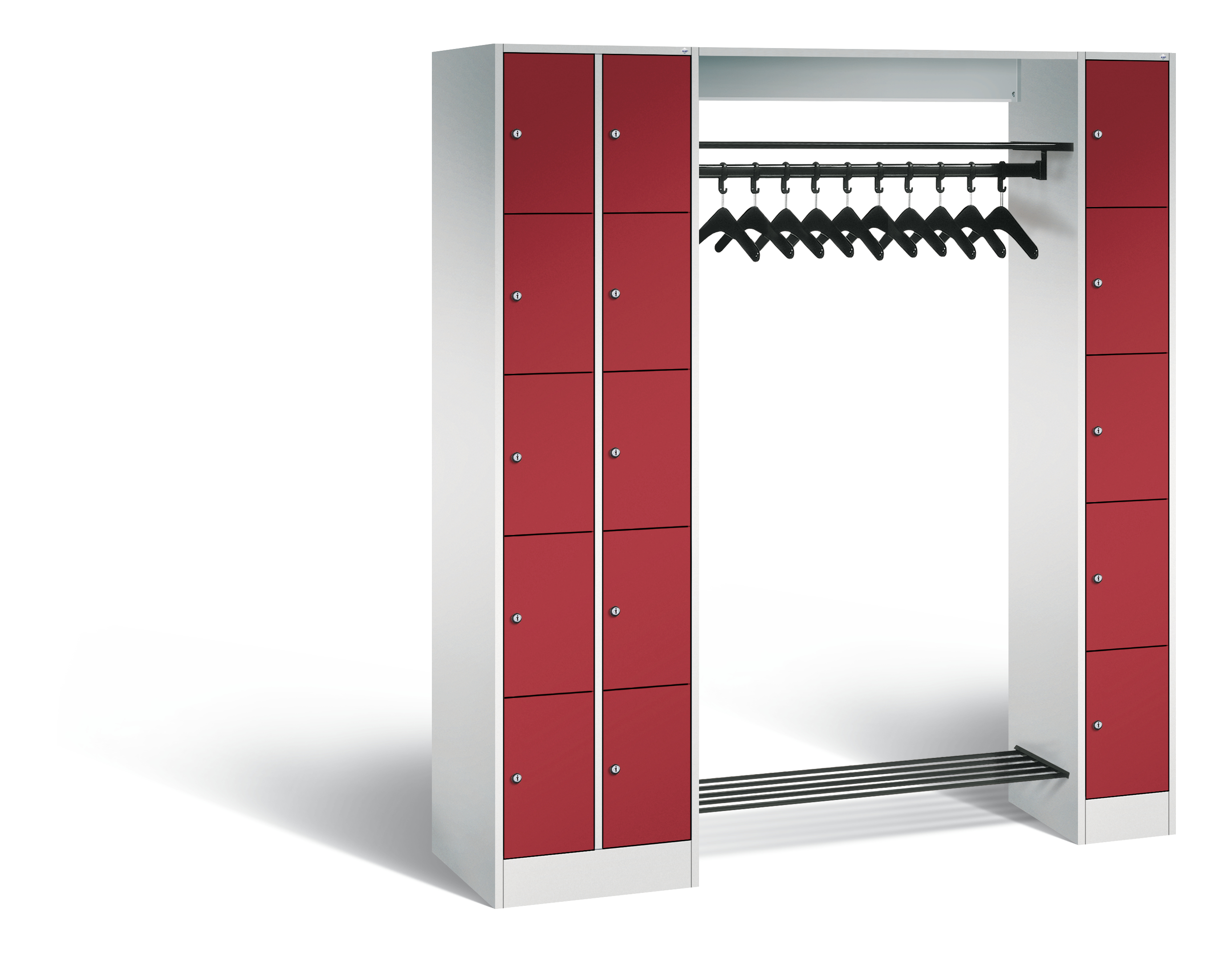 CP Garderobe mit Schließfächern Serie 8070 lichtgrau, rubinrot 80730-00, 15 Schließfächer 210,0 x 48,0 x 195,0 cm 80730-00|S10004