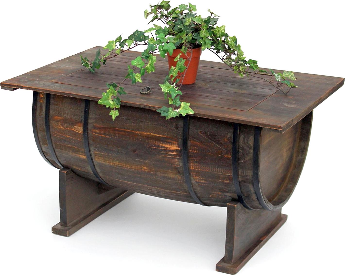 DanDiBo Couchtisch Wohnzimmer Vintage halbiertes Weinfass 5084-H 80 cm Tisch aus Holz Beistelltisch Weinregal Fass Bar 50848