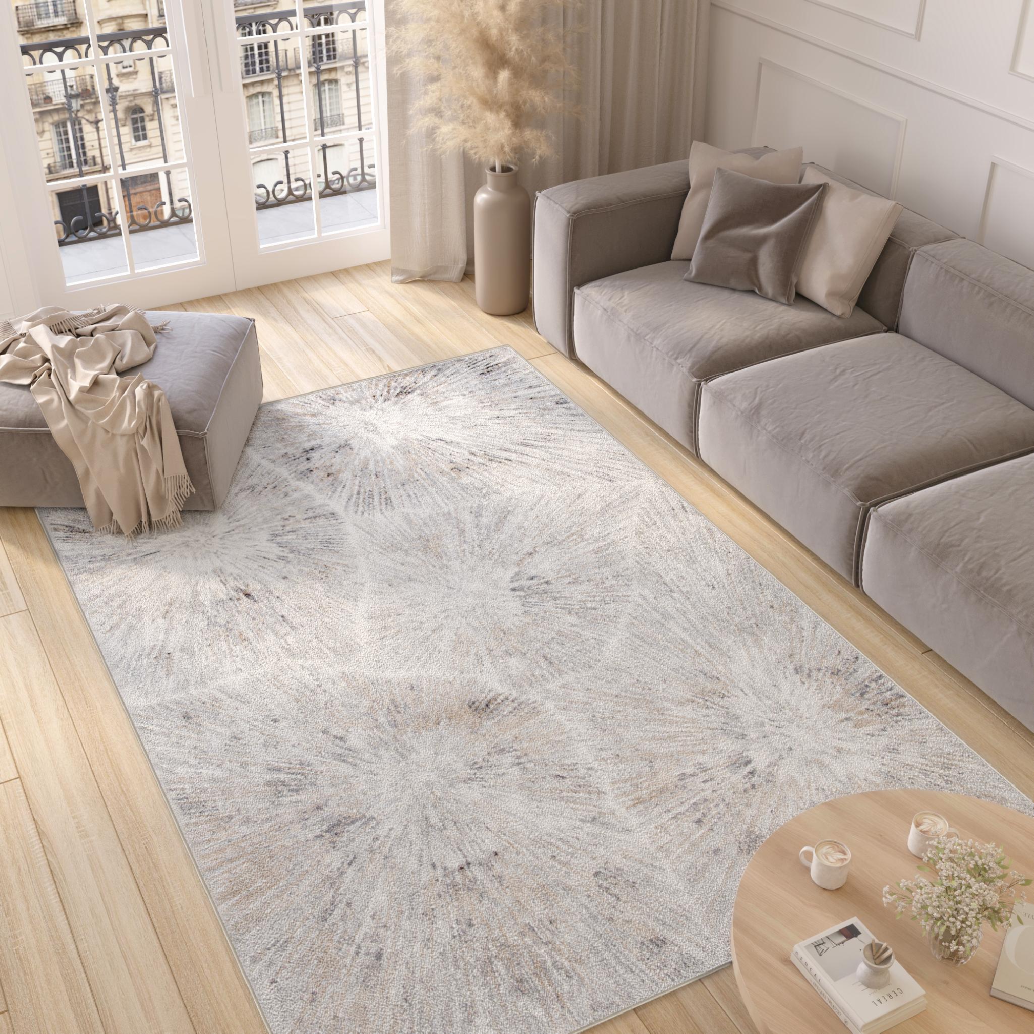 Tapis Sculpté 160x210cm – Gris Argent Crème – Qualité Supérieure – Neuf