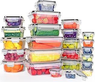 Akhan Czemo Frischhaltedosen mit Deckel, 48-teilige Tupperdosen Set (24 Behälter+24 Deckel), Plastik Vorratsdosen Set BPA Frei Gefrierdosen Mahlzeiten-Vorbereitungsbehälter Lebensmittelbehälter 174855506