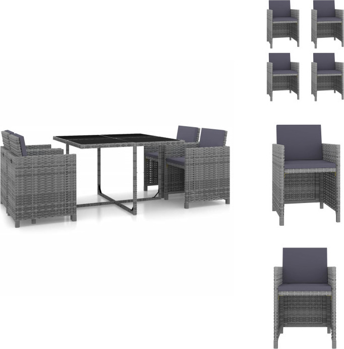 vidaXL 5-dielny záhradný jedálenský set s vankúšmi polyratan sivý - Záhradný nábytok sety