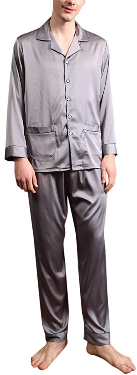 Allthemen Herren Satin Pyjama Schlafanzug Lang Hausanzug Zweiteiliger Nachtwäsche Langarm Shirt und Pyjamahose Allthemen Herren Satin Pyjama Schlafanzug Lang Hausanzug Zweiteiliger Nachtwäsche Langarm Shirt und Pyjamahose