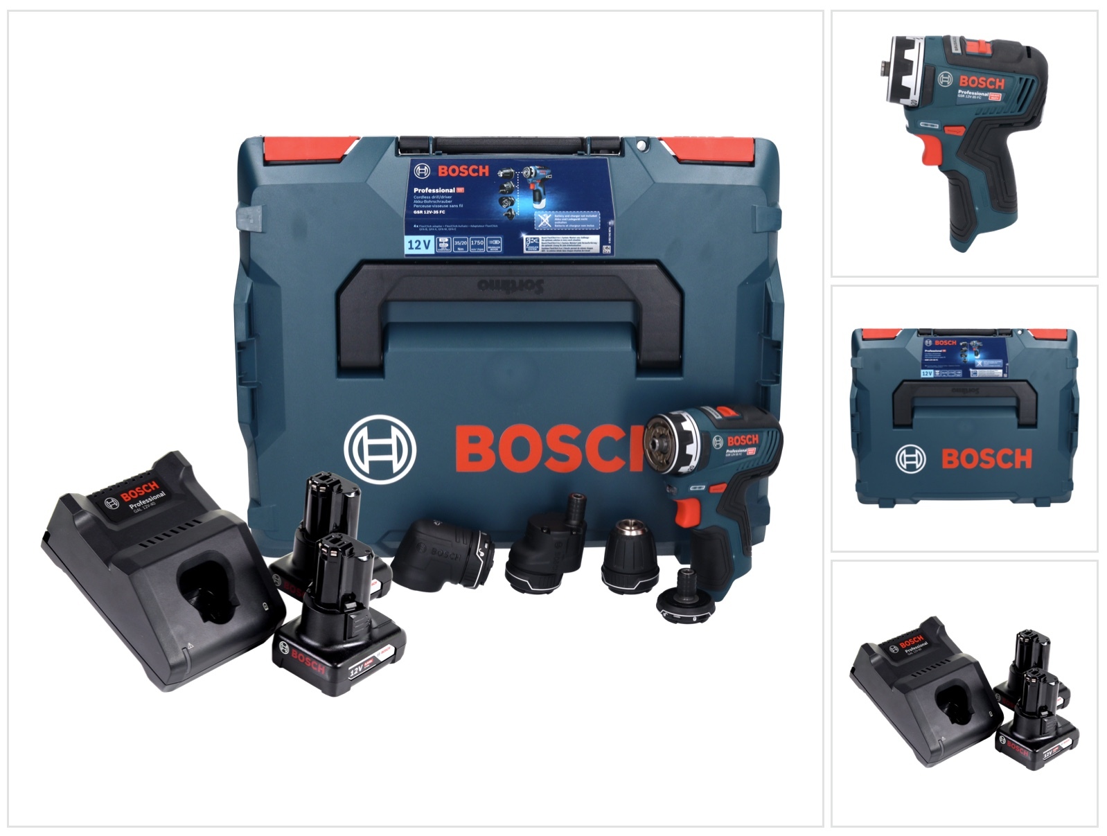 Bosch GSR 12V-35 FC Profesionálny akumulátorový vŕtací skrutkovač 12 V 35 Nm bez kefiek + 2x akumulátor 6,0 Ah + nabíjačka + L-Boxx