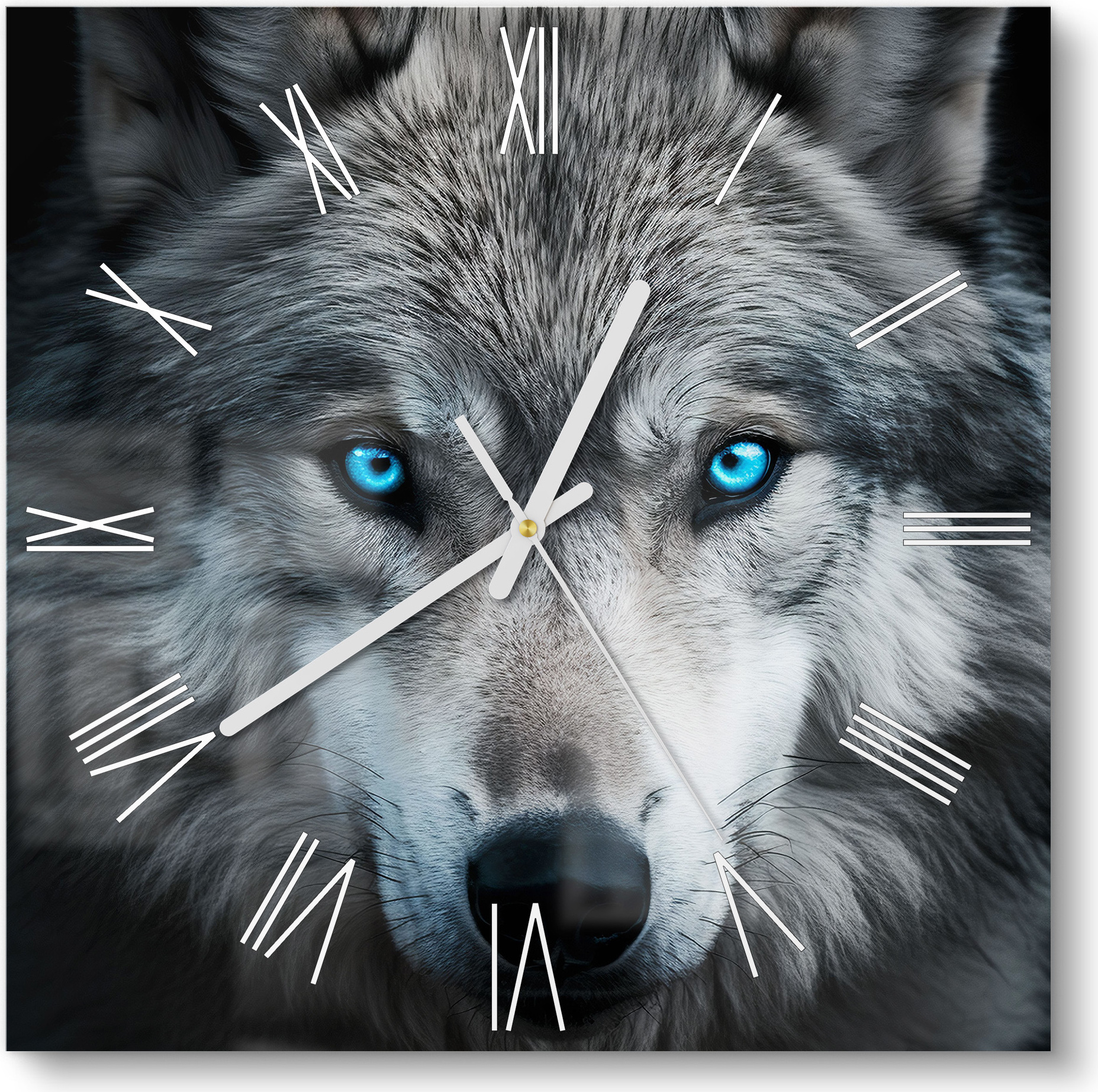 DEQORI Glasuhr 30x30 cm Römisch 'Eiskalter Blick' Wanduhr Glas Uhr Design leise Küchenuhr WC-30-30-R-4141