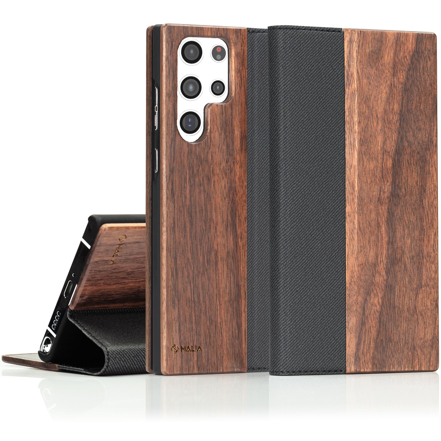 NALIA Holz Flipcase Für Huawei P40 – Echt-Holz Hülle Mit Magnet & Kartenslot