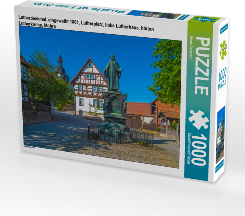 CALVENDO Puzzle Lutherdenkmal, eingeweiht 1861, Lutherplatz, links Lutherhaus, hinten Lutherkirche, Möhra | 1000 Teile Lege-Größe 64x48cm Foto-Puzzle für glückliche Stunden