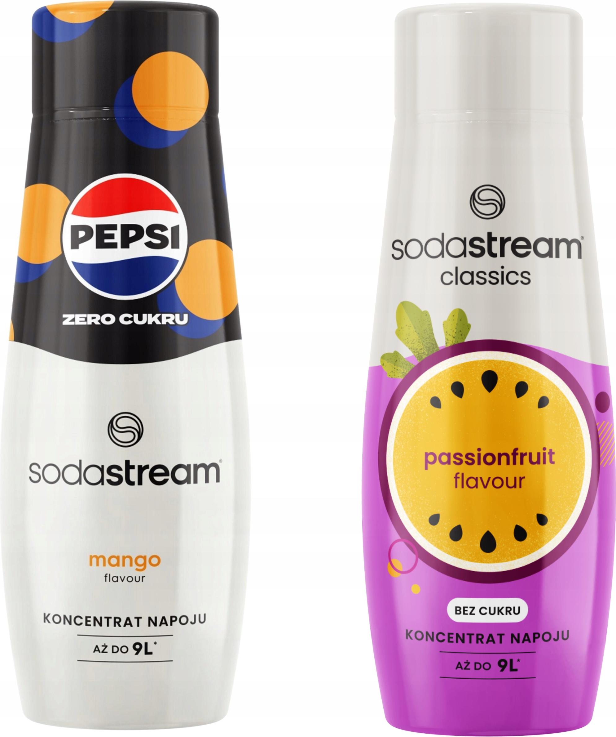 Sada s 2 koncentráty a sirupmi. Sodastream Pepsi MAX Mango + Passion Fruit