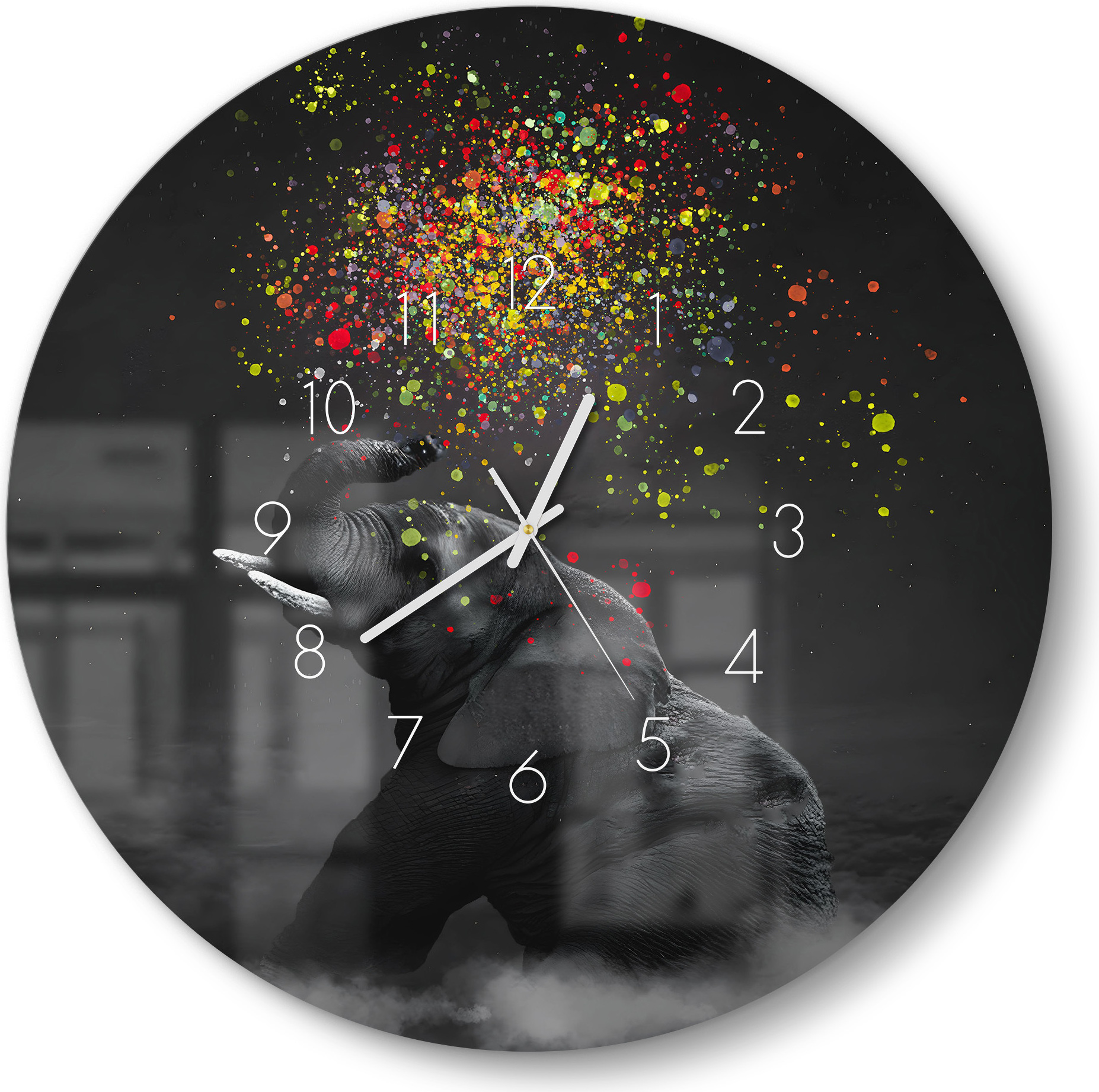 DEQORI Glasuhr Ø50 cm Zahlen 'Farbenfreudiger Riese' Wanduhr Glas Uhr Design leise Küchenuhr WC-D50-N-4215