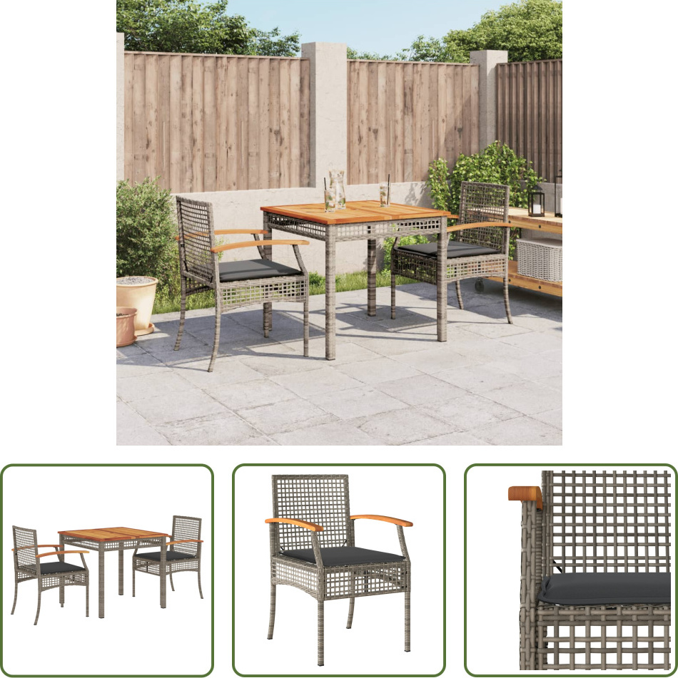 The Living Store 3-dielny záhradný jedálenský set s vankúšmi sivý polyratan