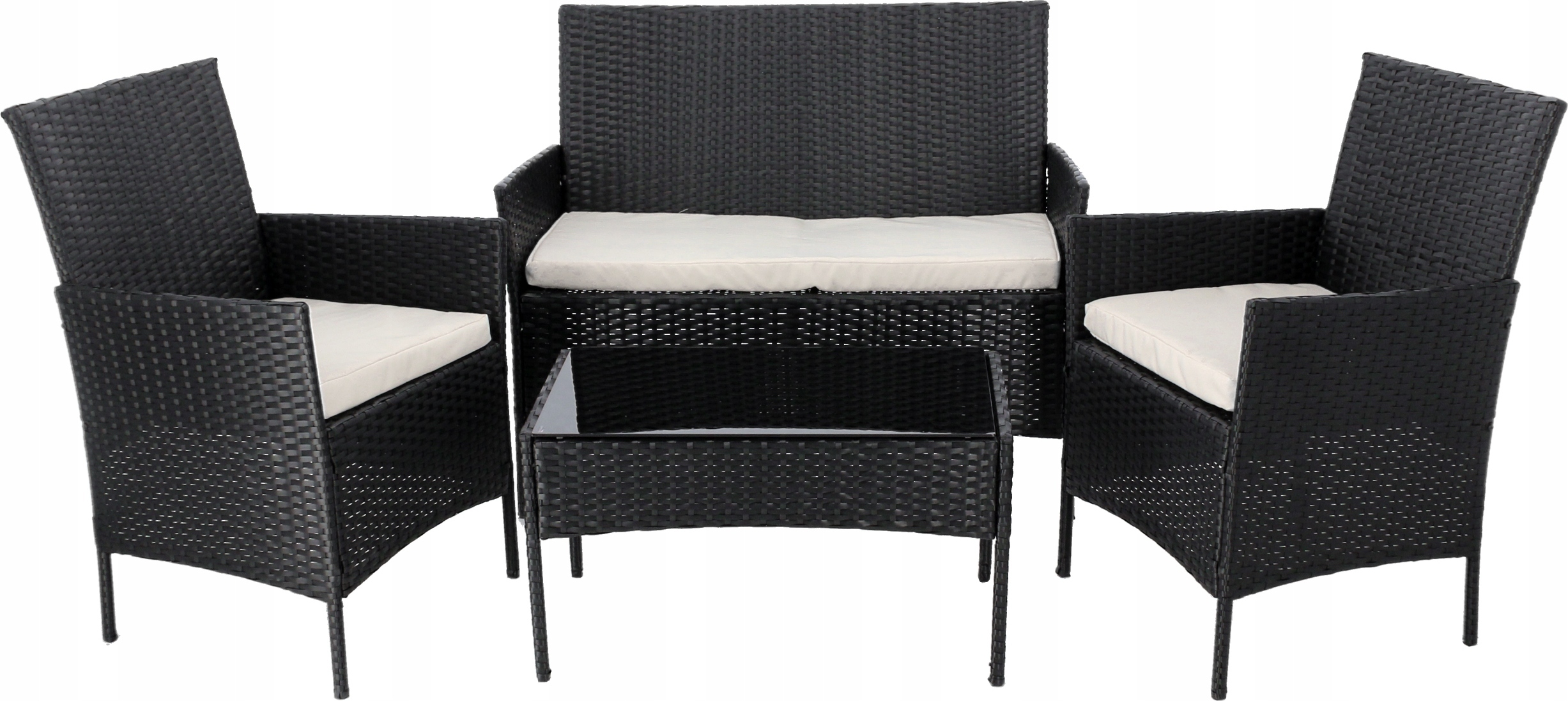 NA PREDAJ: Záhradný nábytok, 4-dielny, pohovka, 2 kreslá, stôl, čierny, Technorattan.