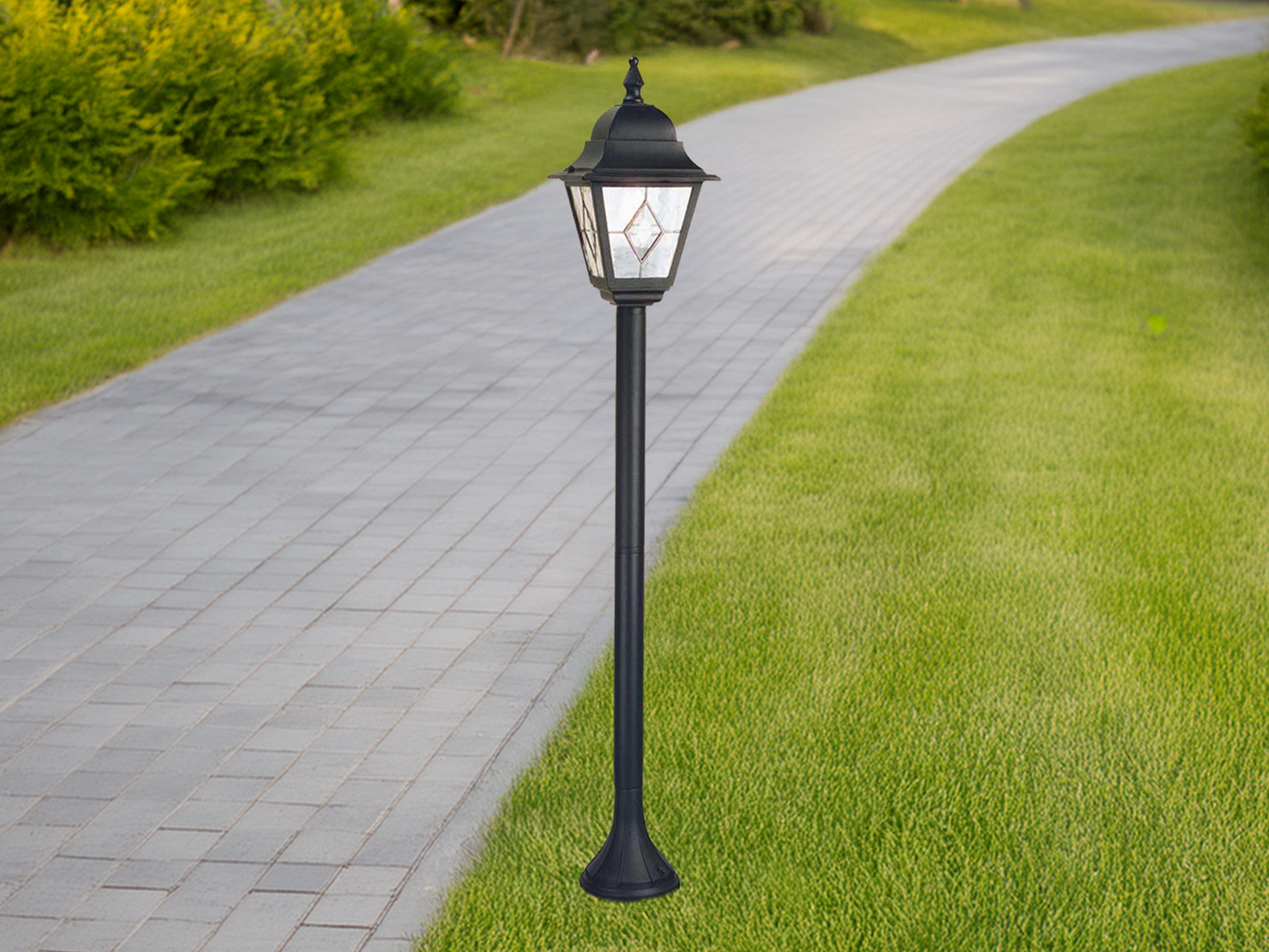 Meine Wunschleuchte Landhausstil LED Wegeleuchte mit Bleiglas zur Garten Wegbeleuchtung, Höhe 109cm NR4LMBLK