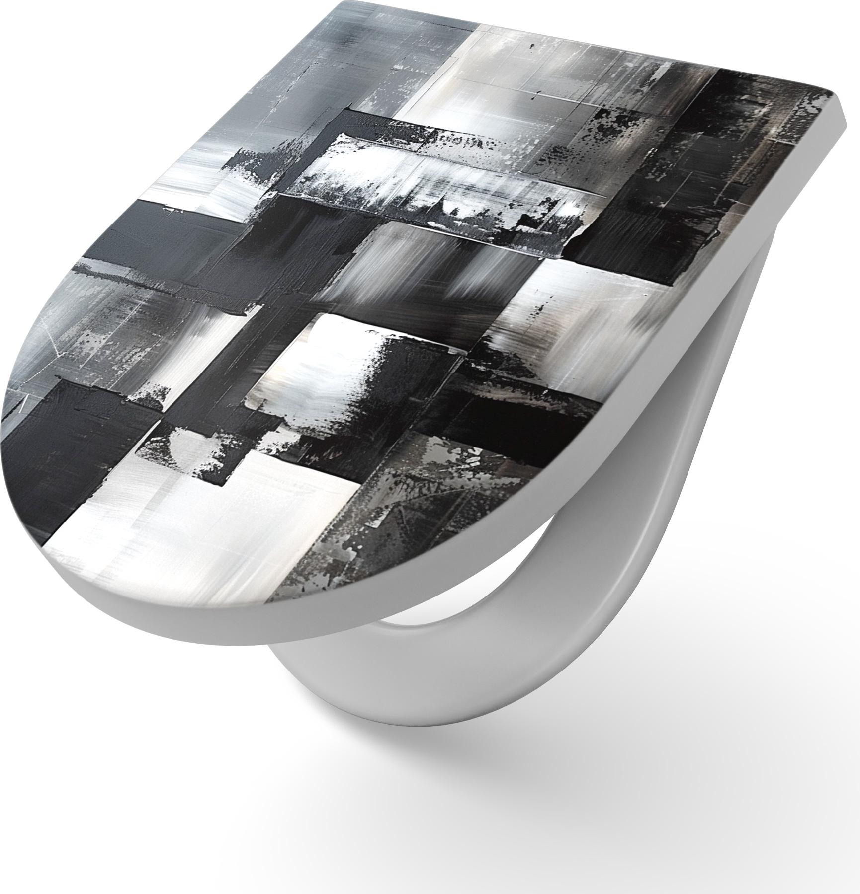 DEQORI WC-Sitz Duroplast 36,4x45,4 cm 'Struktur der Stille' Toilettensitz WC-Brille TS-36-45-SC-W-5292-UV