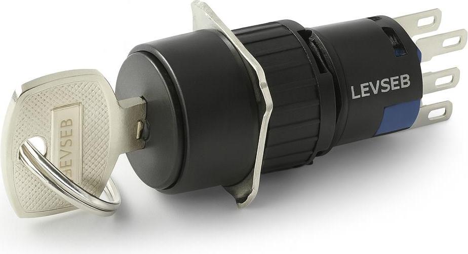 LEVSEB Schlüsselschalter 15 mm mit 3 Schaltstellungen, 2 x Schließer, 2 x Öffner AC/DC