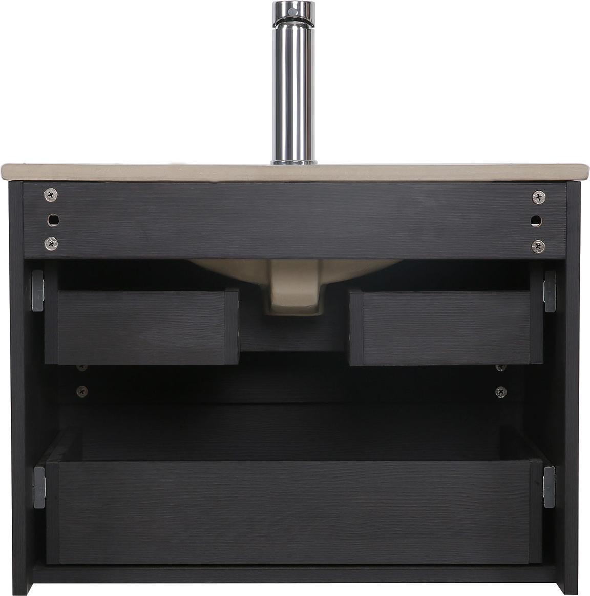 Einzelwaschtisch-Set 60cm mit Keramikplatte und schwarzem Wasserhahn SORRENTO