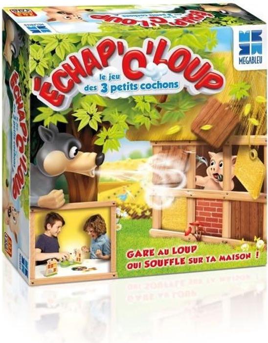 Kinderspiel Echap O Loup, Das Spiel der drei kleinen Schweinchen, MEGABLEU, 2 bis 3 Spieler, Hausbau MEG3760046780041
