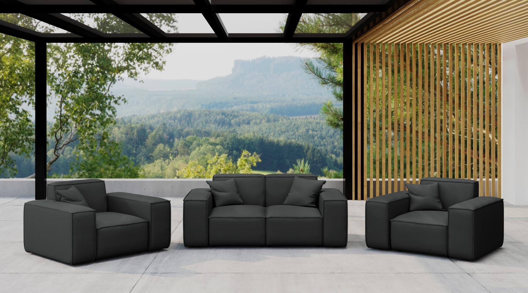 Kaiser Möbel Gartenmöbel-Set 2 1 1 für Garten, Terrasse, Gartenmöbel, MALIBU Lounge-Set, gemütlich und komfortabel Schwarz